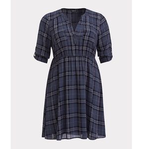 Torrid Harper Blue Plaid Georgette Shirtdress